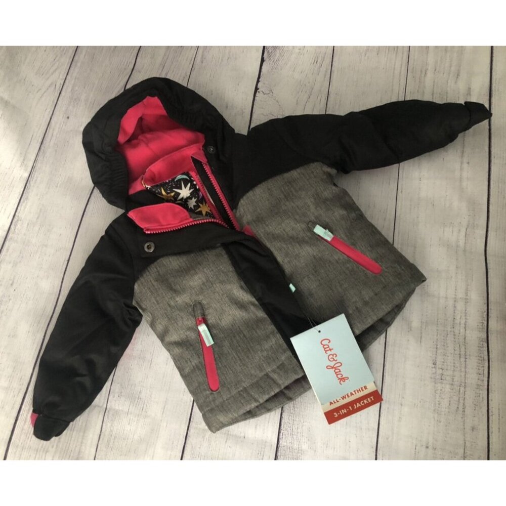 🆕Cat & Jack 18M 3 In 1 Coat Jacket Black Pink